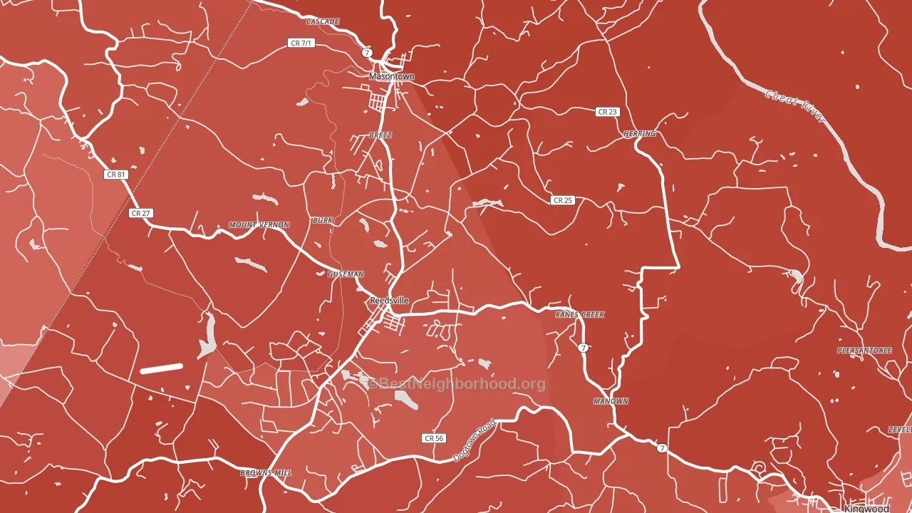 Bretz, WV block-group political-lean map