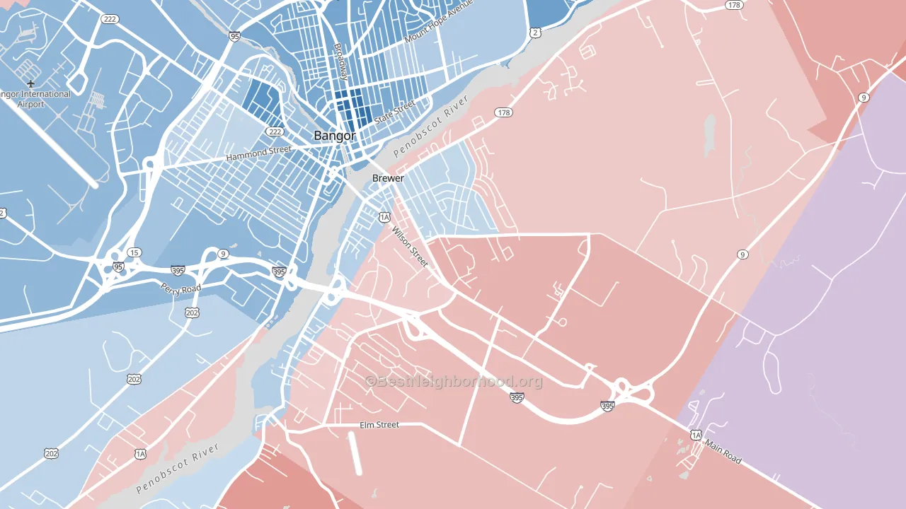 Brewer, ME block-group political-lean map