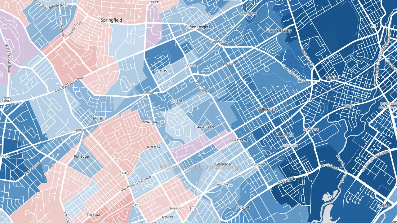 Briarcliffe, Glenolden, PA block-group political-lean map