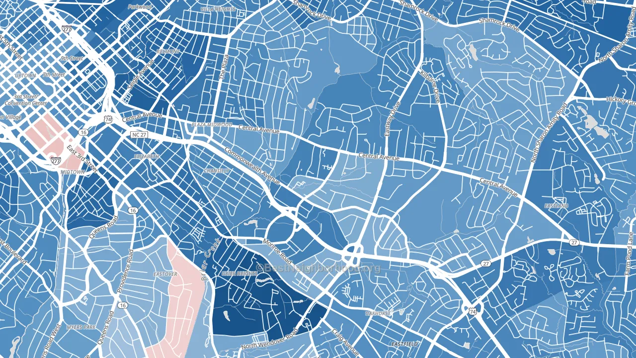 Briarcreek-Woodland, Charlotte, NC block-group political-lean map