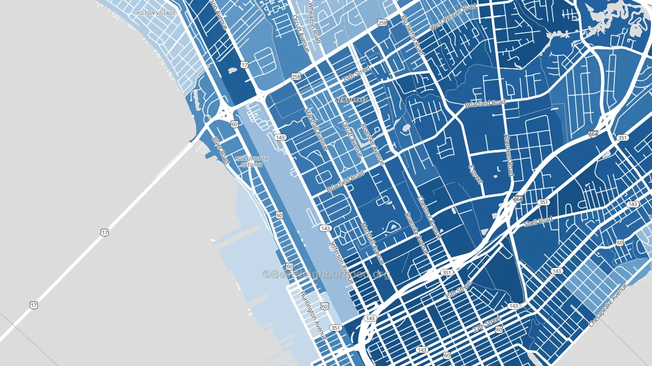 Briarfield, Newport News, VA block-group political-lean map