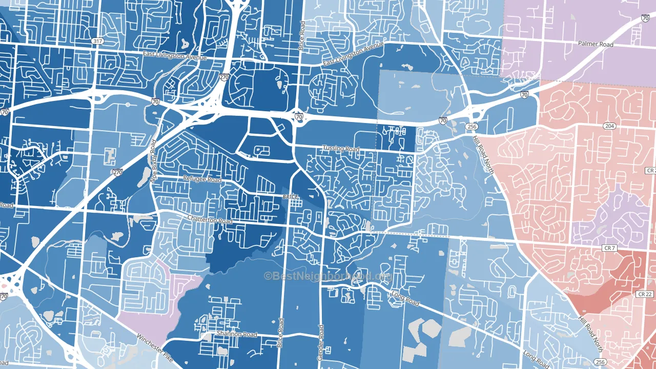 Brice-Tussing, Columbus, OH block-group political-lean map