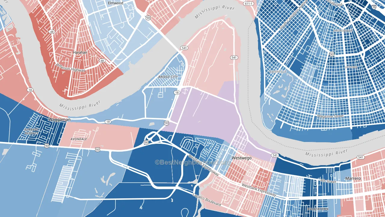Bridge City, LA block-group political-lean map