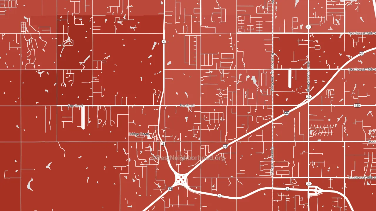 Bridge Creek, OK block-group political-lean map