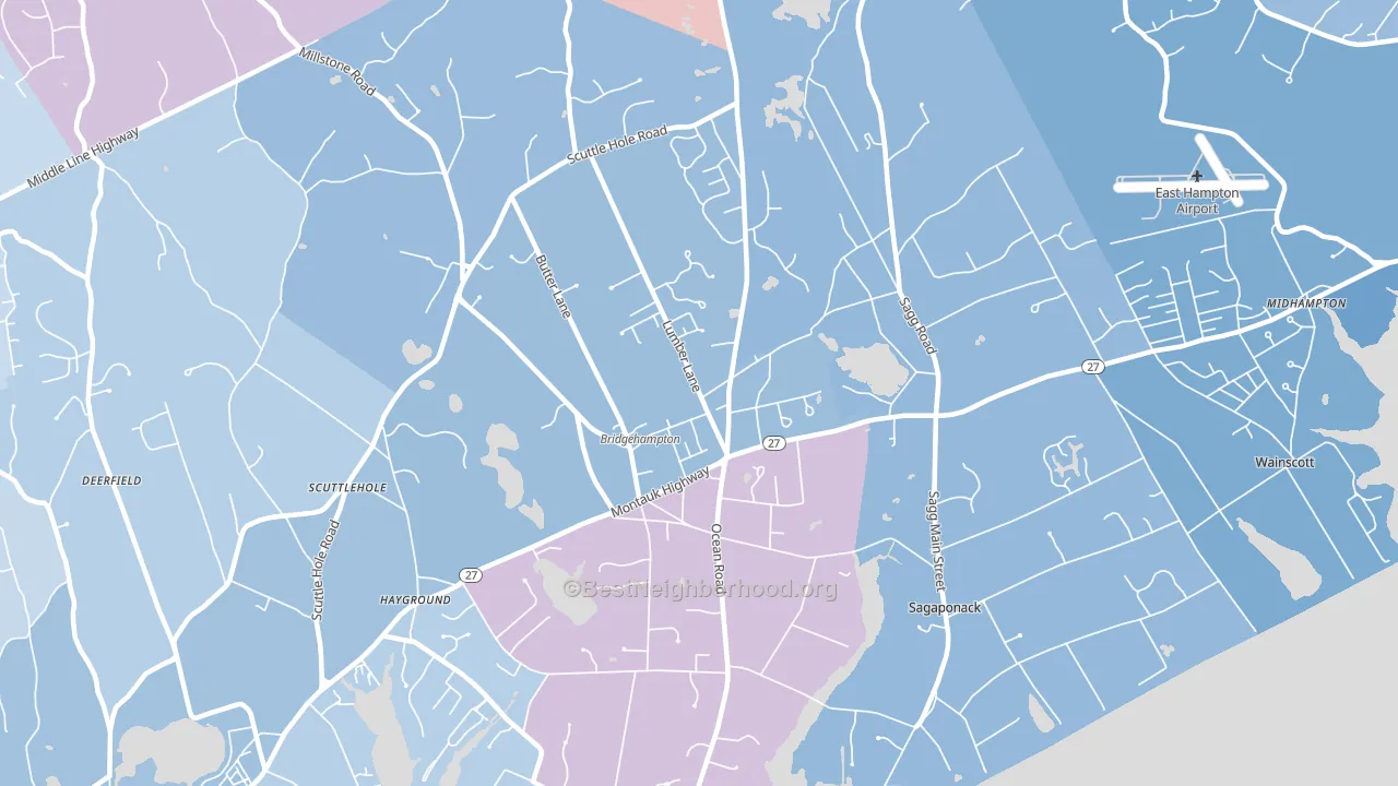 Bridgehampton, NY block-group political-lean map