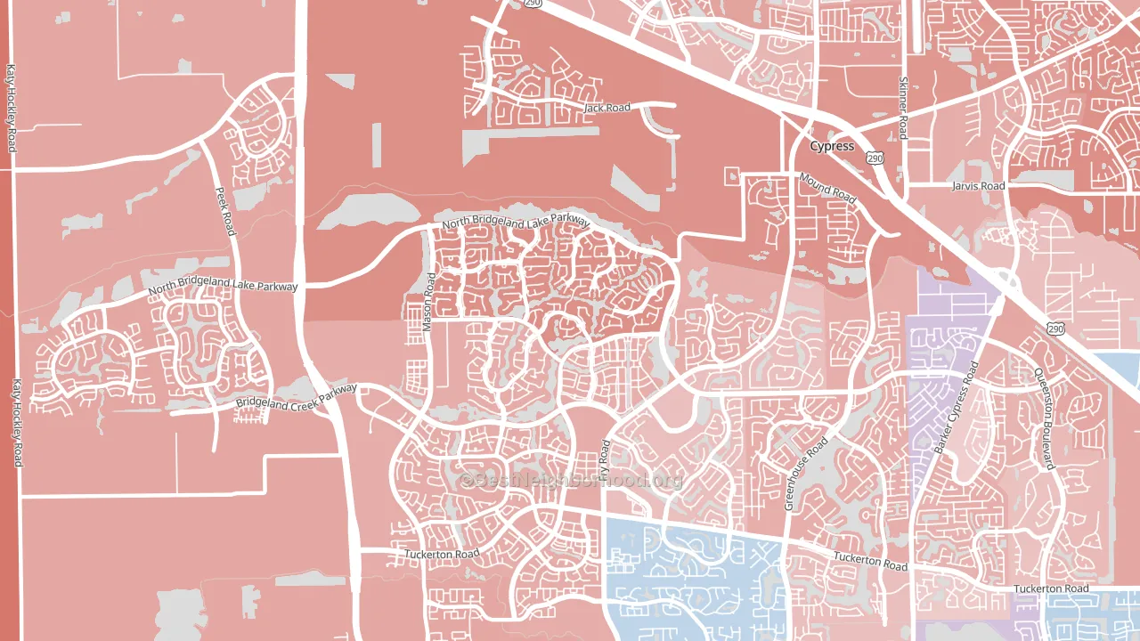 Bridgeland, Cypress, TX block-group political-lean map