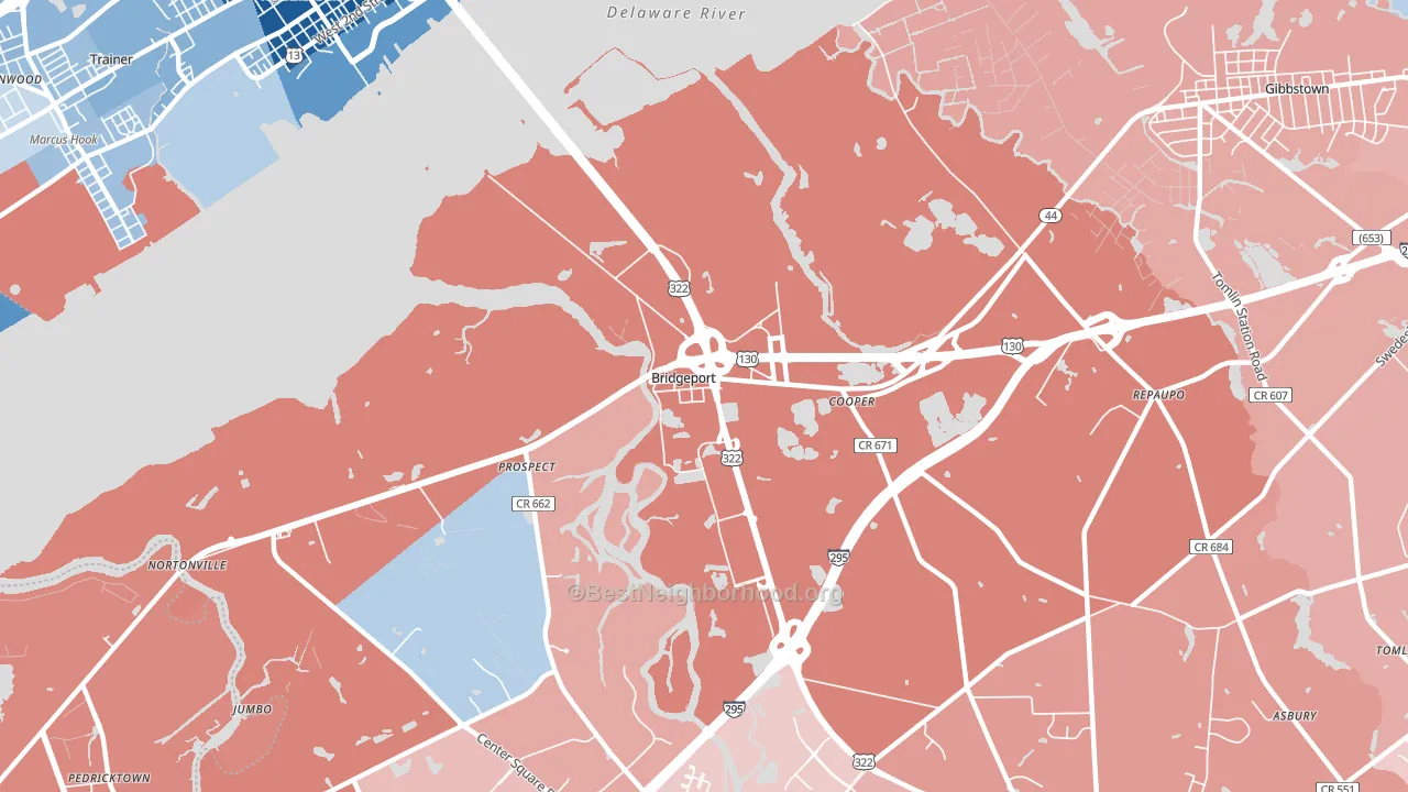 Bridgeport, NJ block-group political-lean map