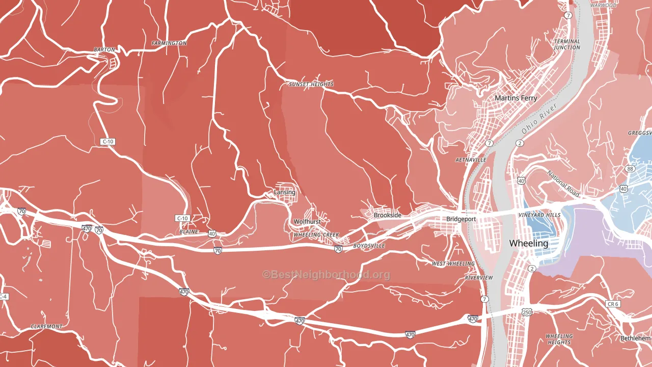 Bridgeport, OH block-group political-lean map
