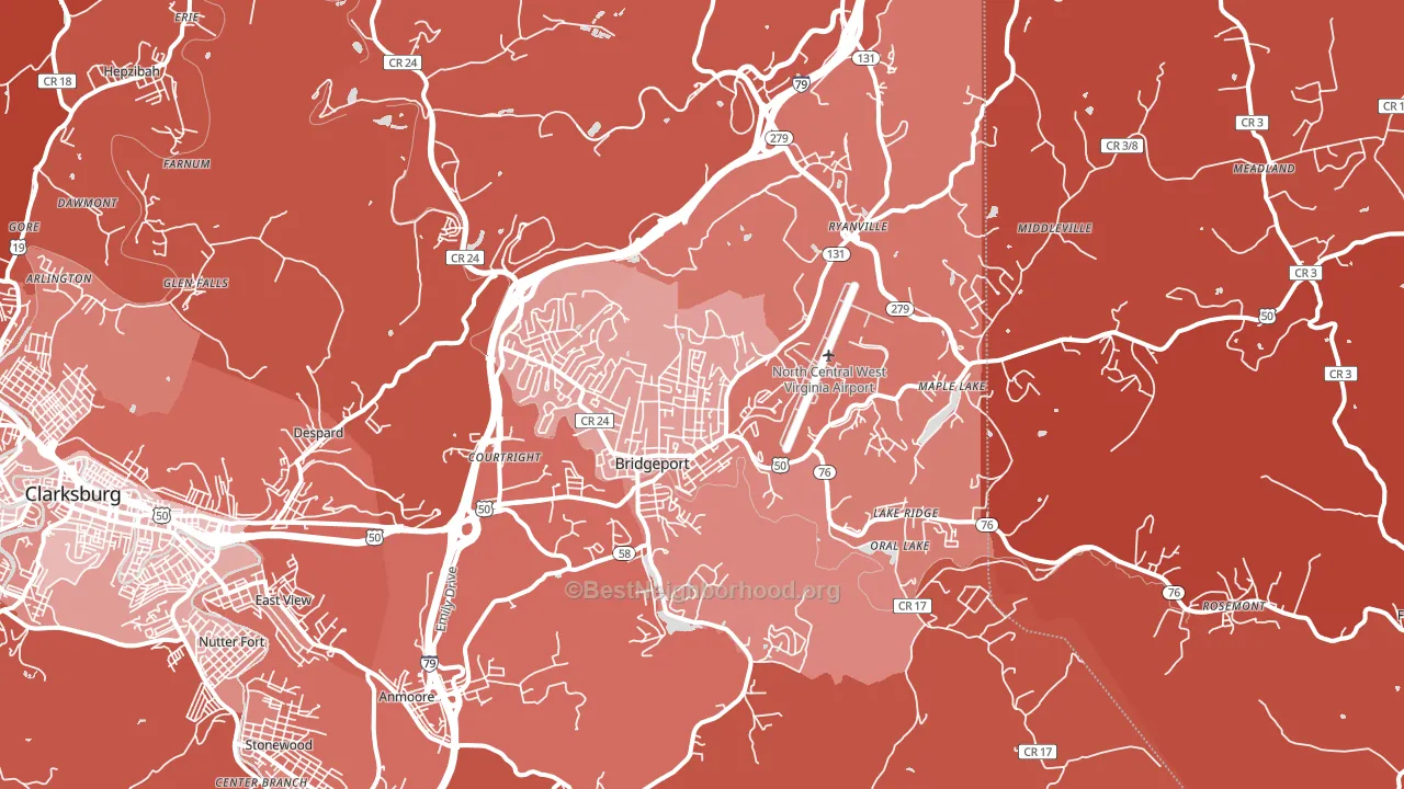 Bridgeport, WV block-group political-lean map