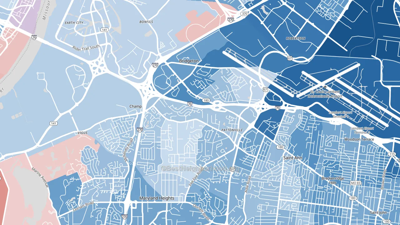 Bridgeton, MO block-group political-lean map