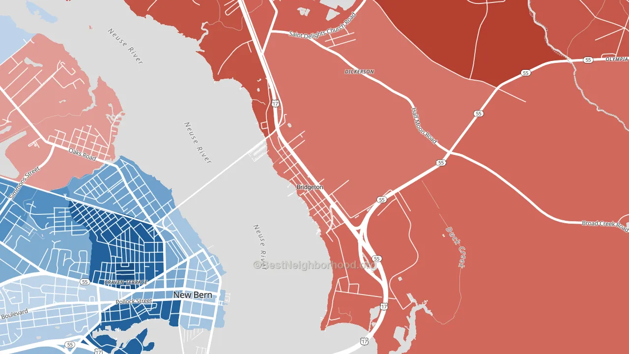 Bridgeton, NC block-group political-lean map