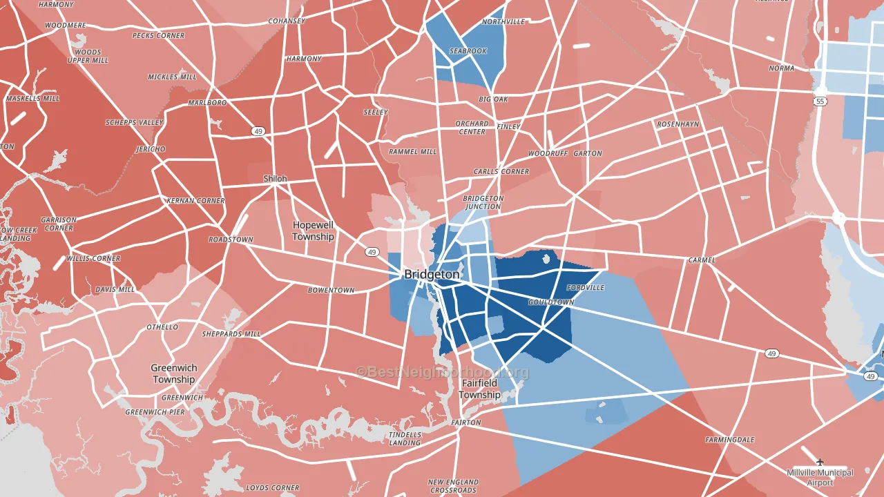 Bridgeton, NJ block-group political-lean map