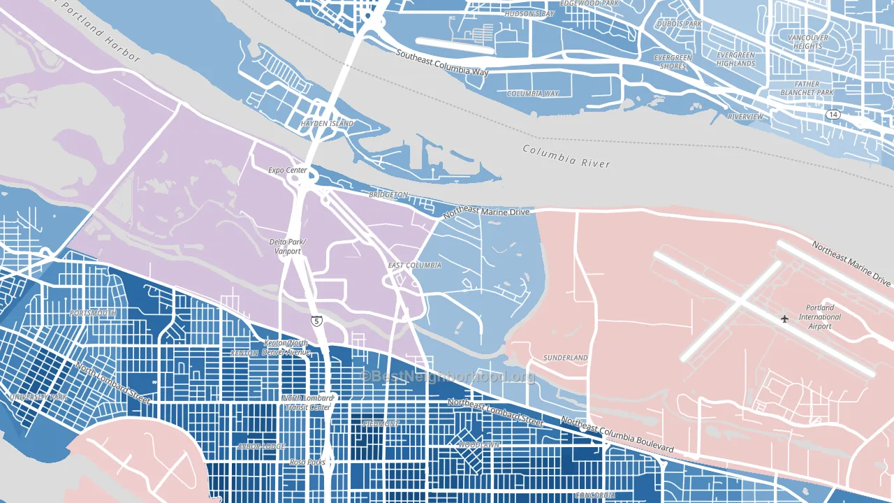 Bridgeton, Portland, OR block-group political-lean map
