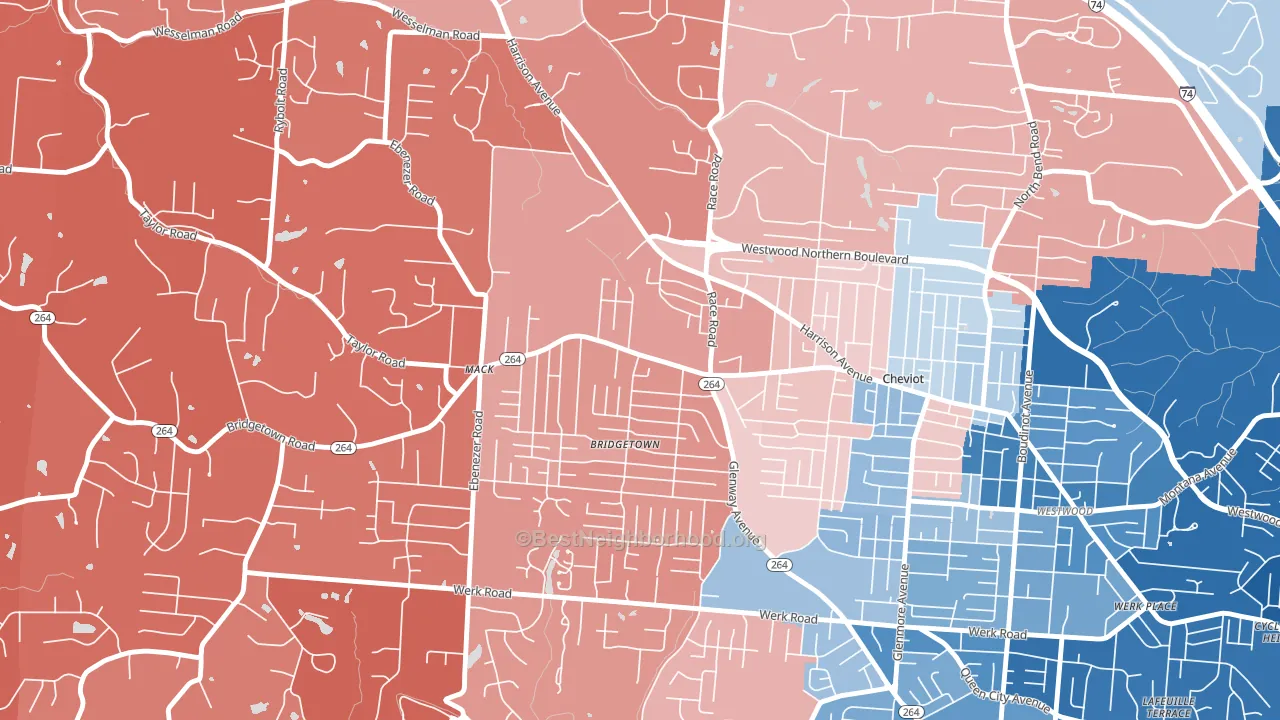 Bridgetown North, Cincinnati, OH block-group political-lean map