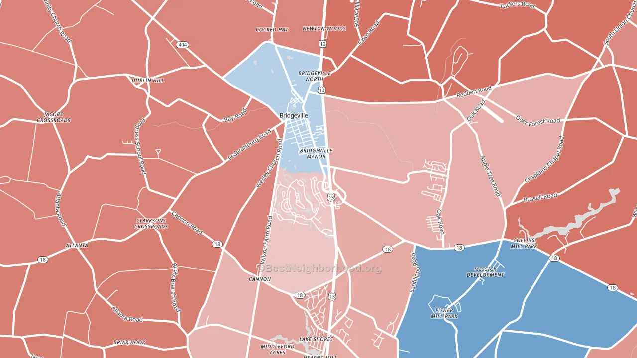 Bridgeville, DE block-group political-lean map