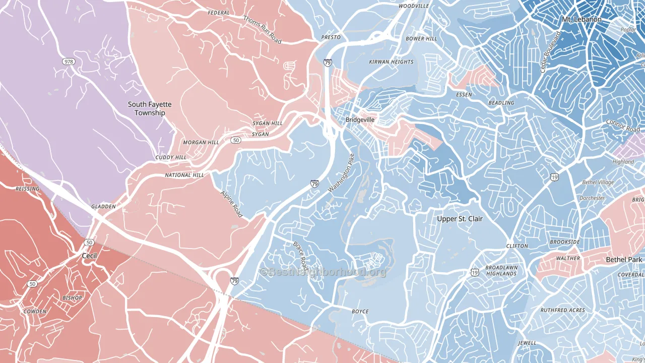 Bridgeville, PA block-group political-lean map