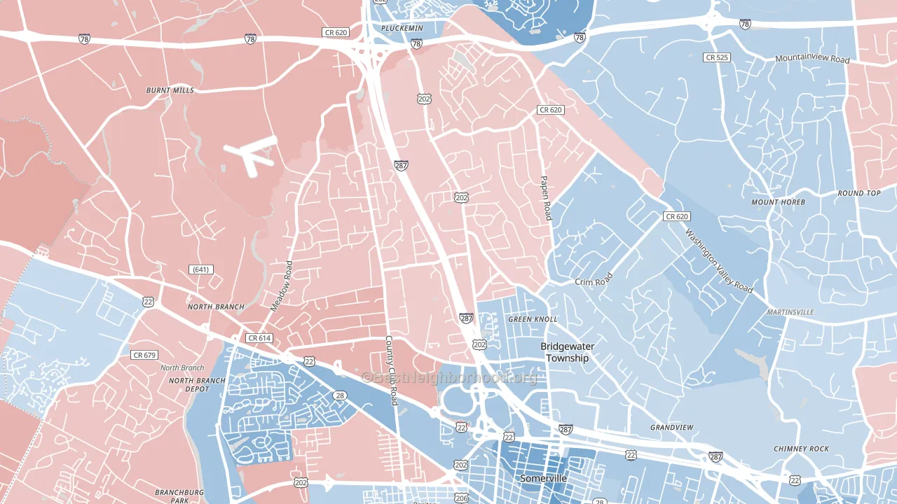 Bridgewater, NJ block-group political-lean map