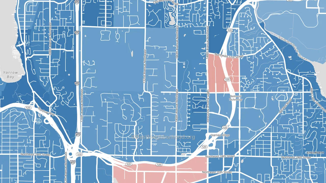 Bridle Trails, Bellevue, WA block-group political-lean map