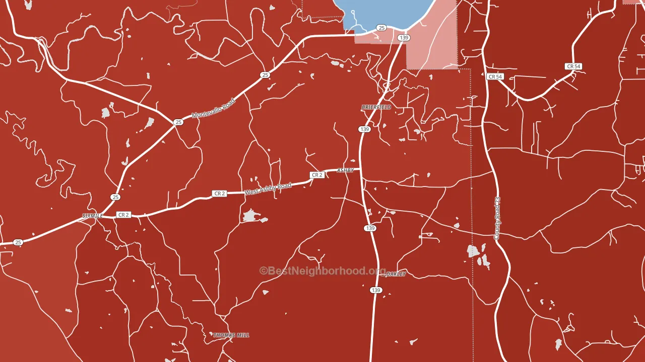 Brierfield, AL block-group political-lean map