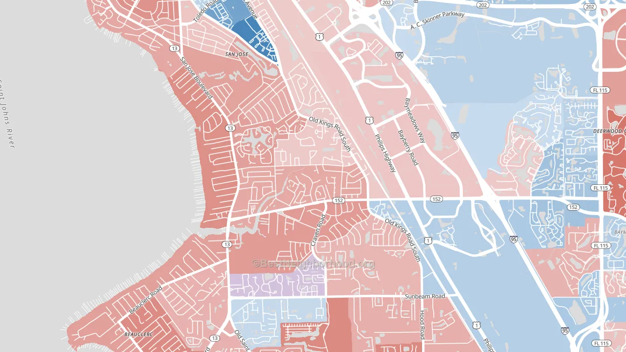 Brierwood, Jacksonville, FL block-group political-lean map