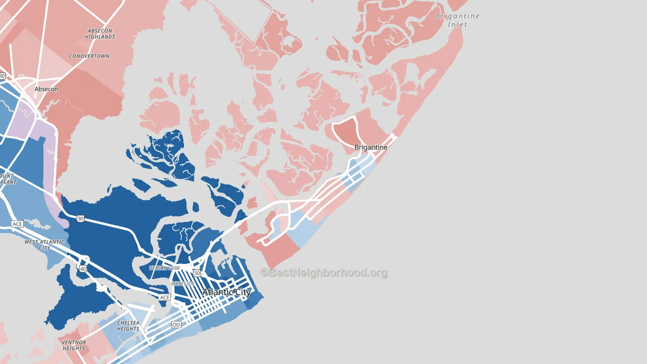 Brigantine, NJ block-group political-lean map