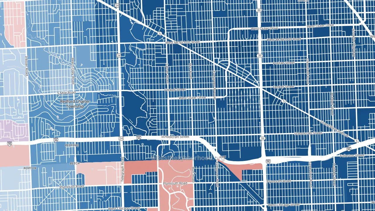 Brightmoor, Detroit, MI block-group political-lean map