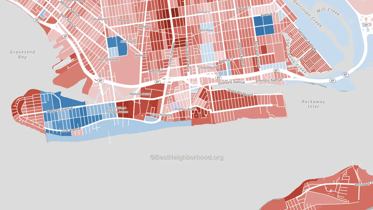 Brighton Beach, Brooklyn, NY block-group political-lean map