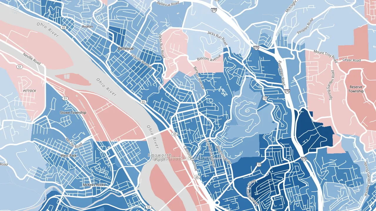 Brighton Heights, Pittsburgh, PA block-group political-lean map
