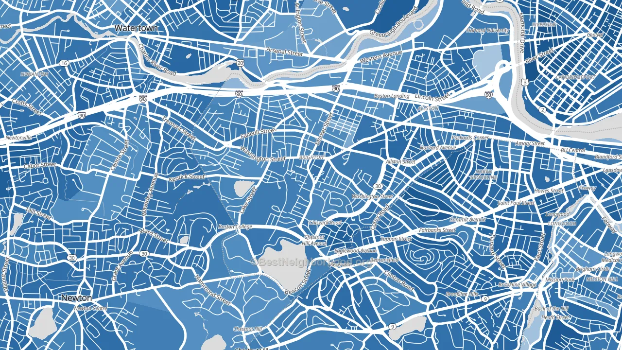 Brighton, MA block-group political-lean map