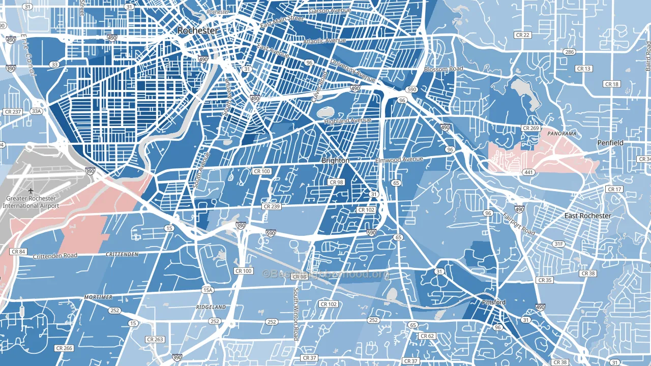 Brighton, NY block-group political-lean map