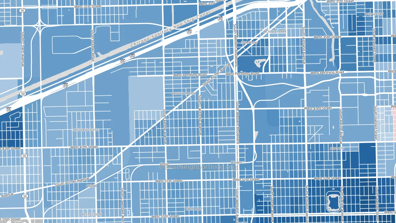 Brighton Park, Chicago, IL block-group political-lean map