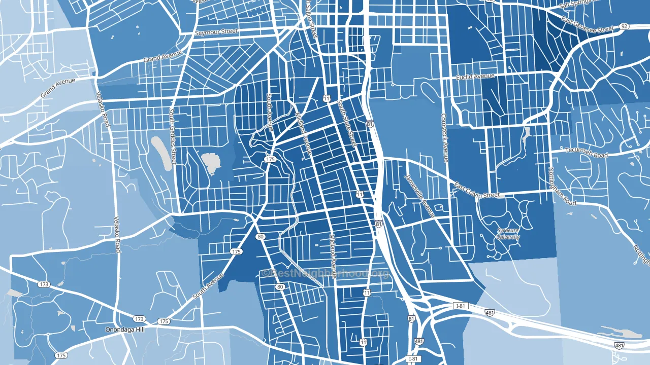 Brighton, Syracuse, NY block-group political-lean map
