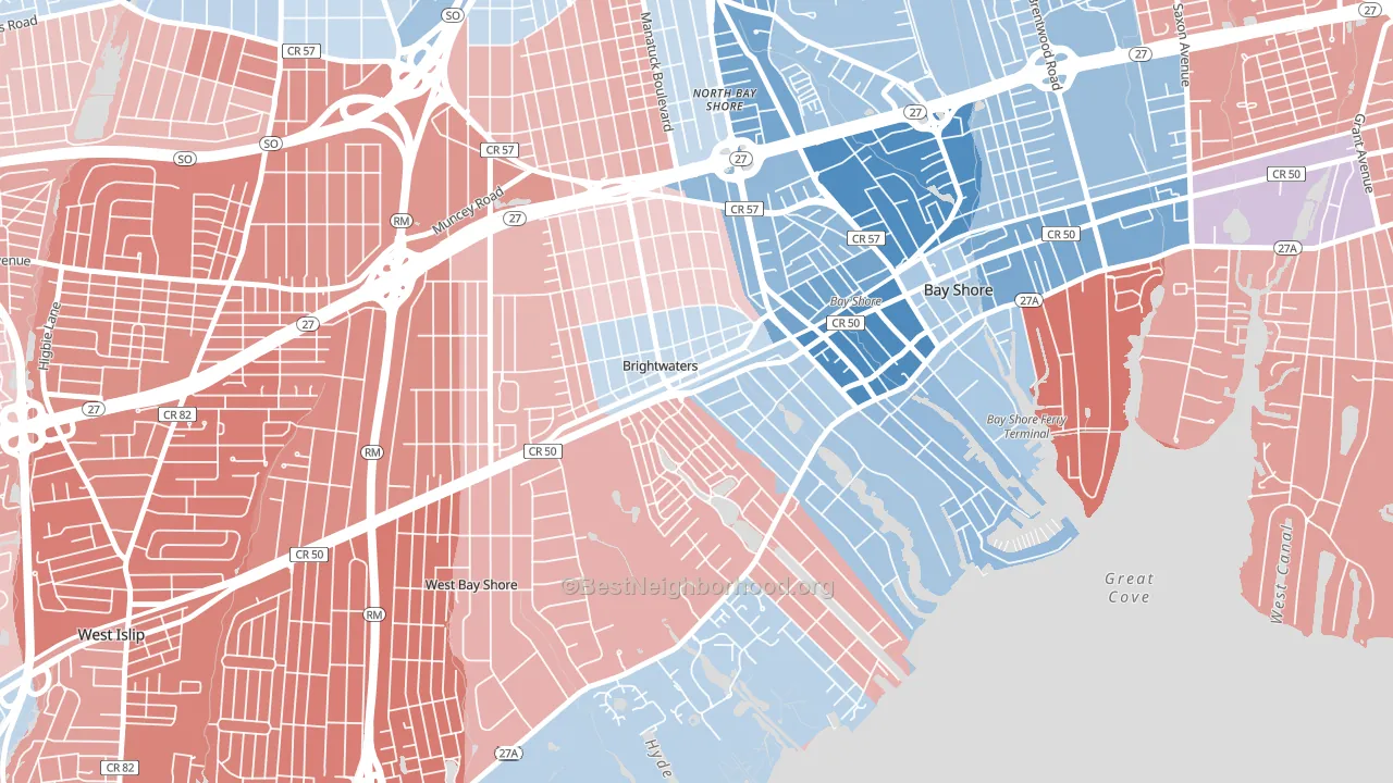 Brightwaters, NY block-group political-lean map