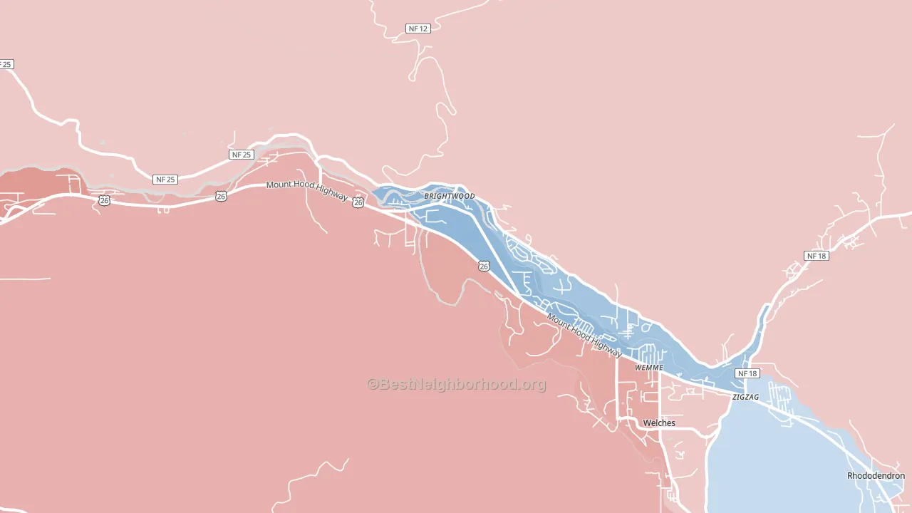 Brightwood, OR block-group political-lean map