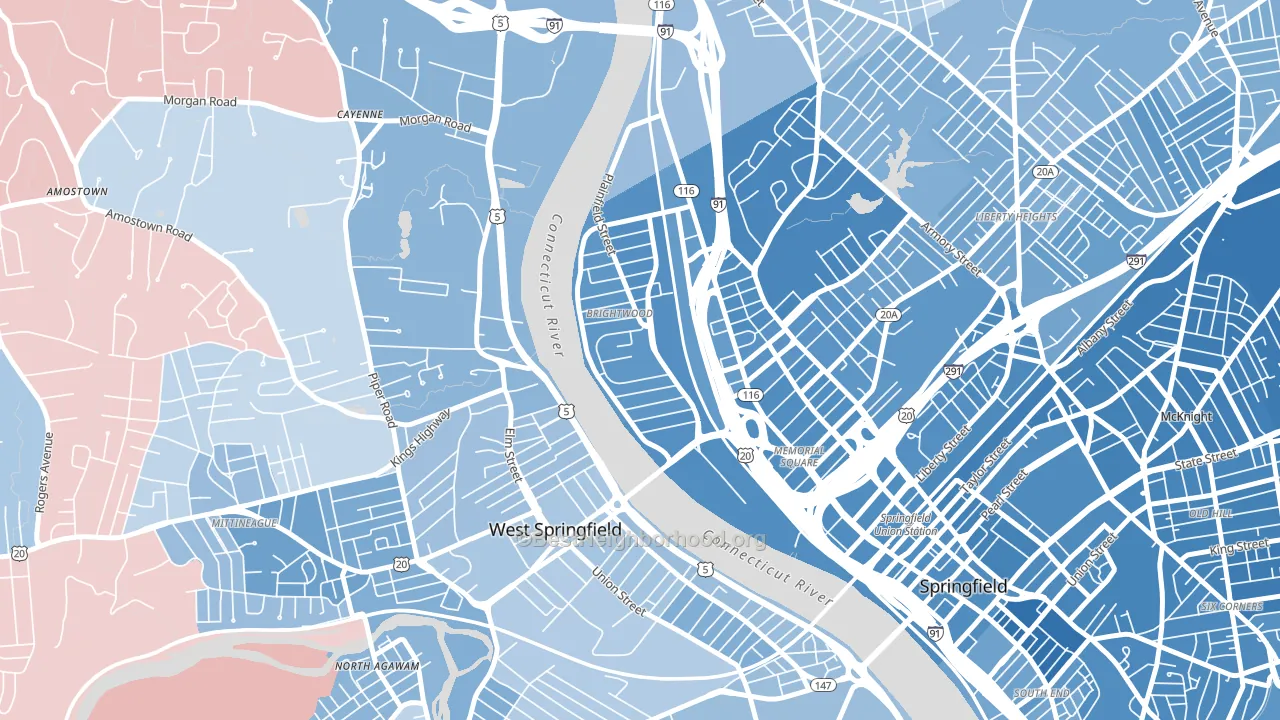 Brightwood, Springfield, MA block-group political-lean map