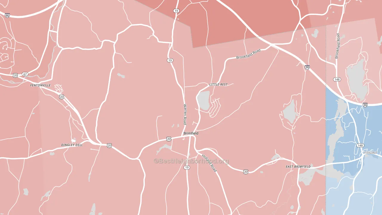 Brimfield, MA block-group political-lean map