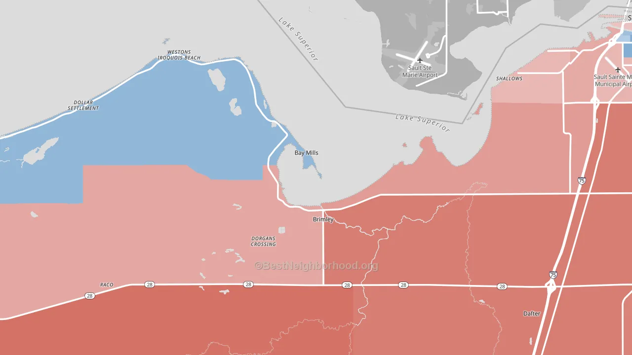 Brimley, MI block-group political-lean map