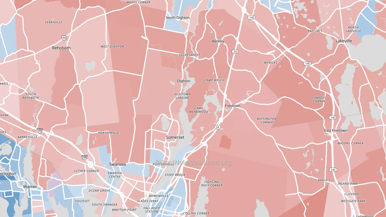 Bristol County, MA block-group political-lean map