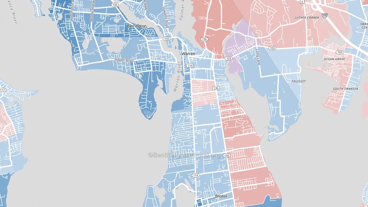 Bristol County, RI block-group political-lean map