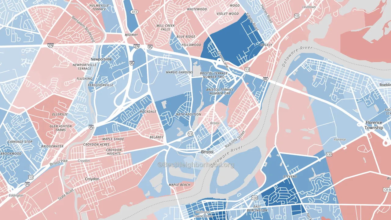 Bristol, PA block-group political-lean map
