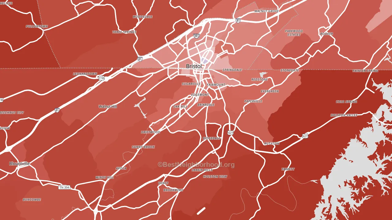 Bristol, TN block-group political-lean map