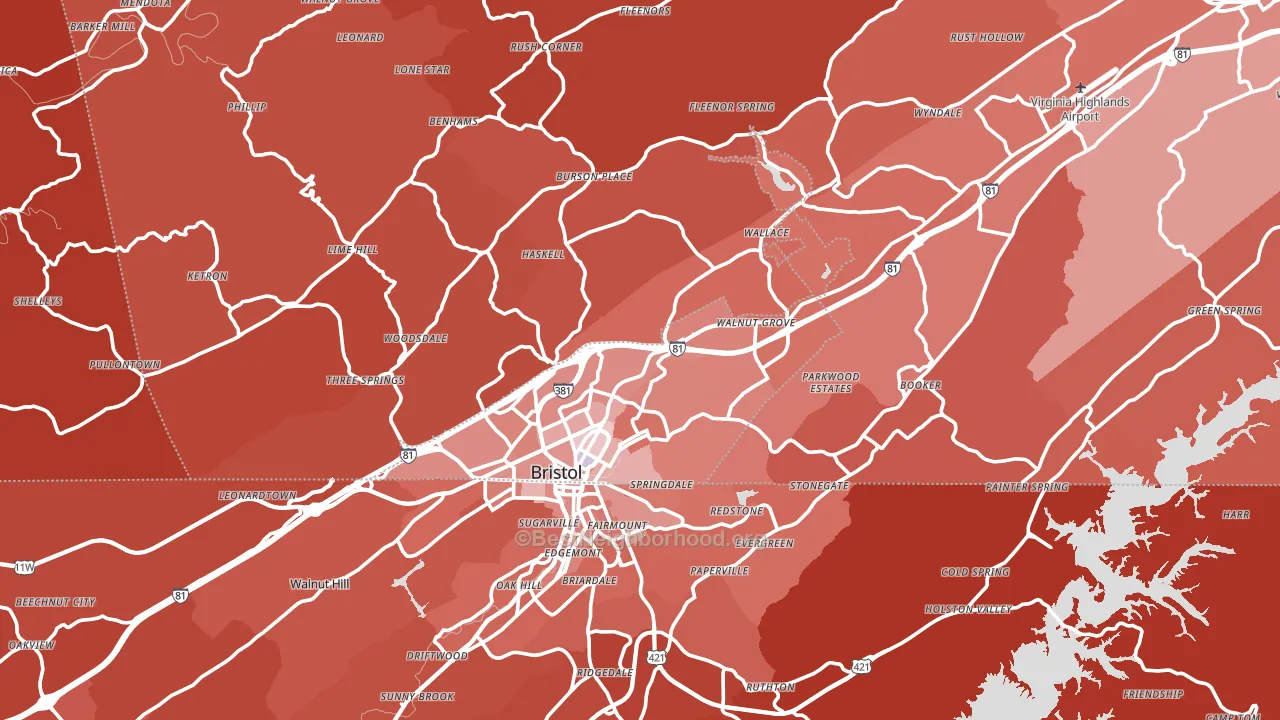 Bristol, VA block-group political-lean map