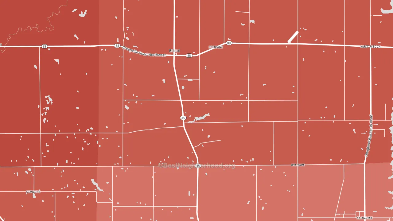 Bristolville, OH block-group political-lean map