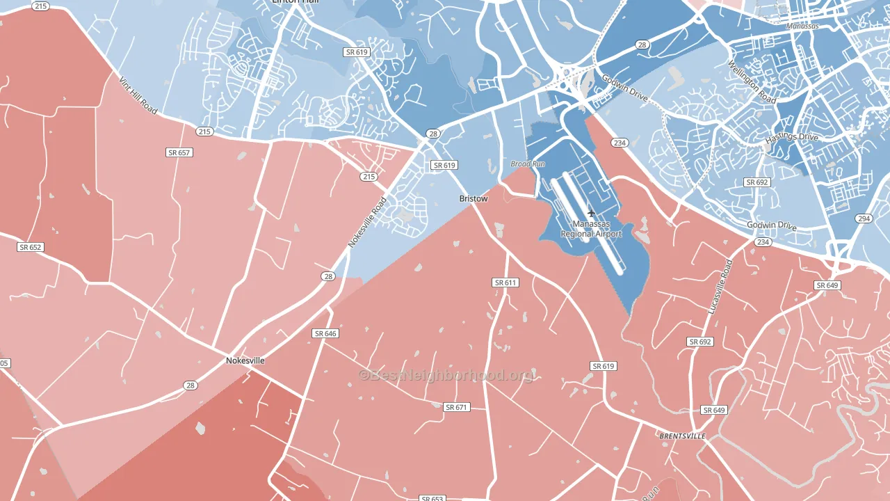Bristow, VA block-group political-lean map