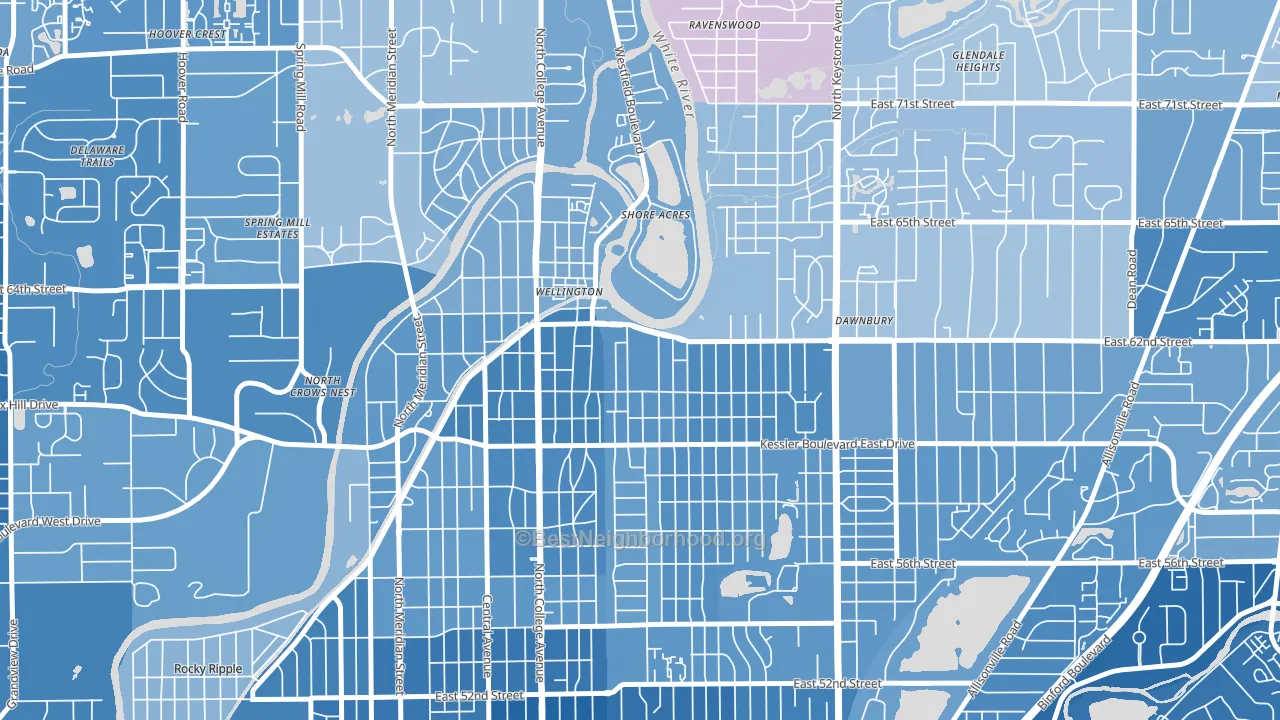 Broad Ripple, Indianapolis, IN block-group political-lean map