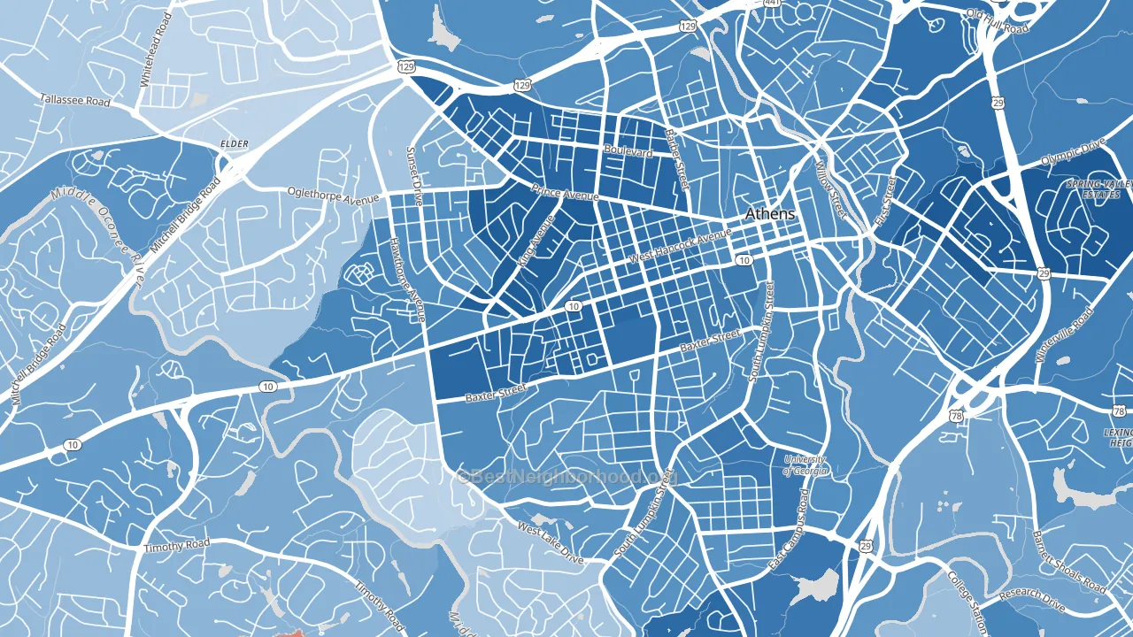 Broadacres Homes, Athens, GA block-group political-lean map