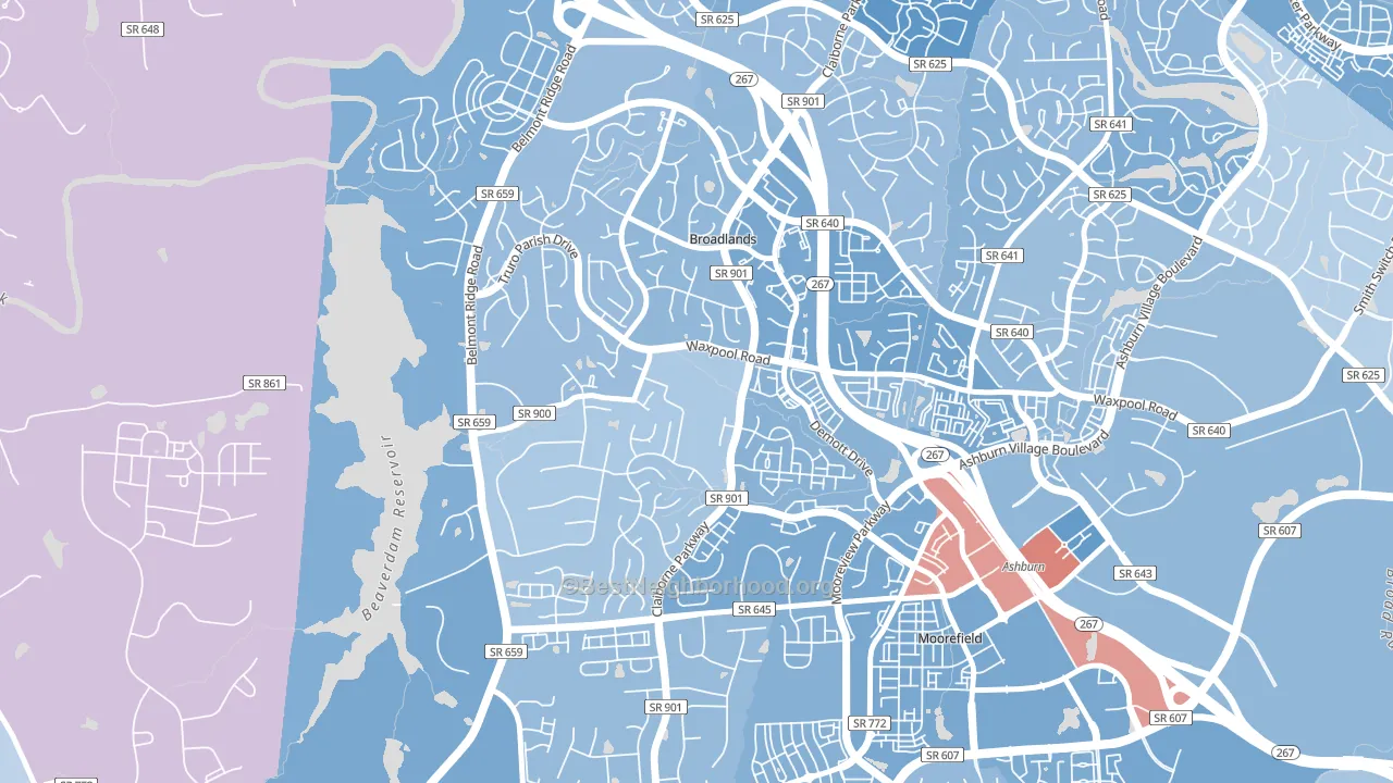 Broadlands, VA block-group political-lean map