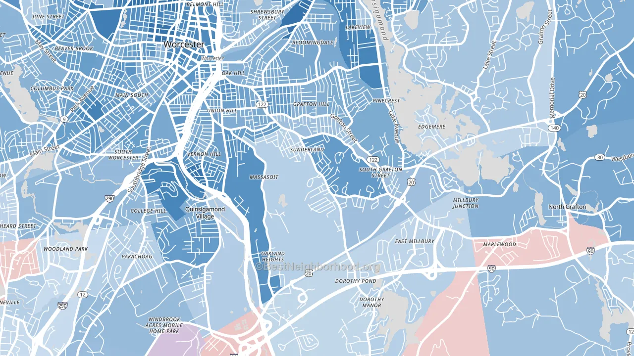 Broadmeadow Brook, Worcester, MA block-group political-lean map