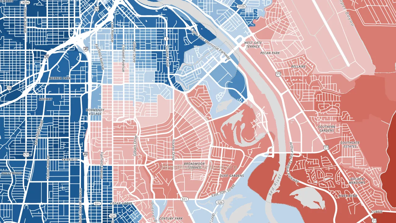 Broadmoor-Anderson Isle-Shreve Isle, Shreveport, LA block-group political-lean map