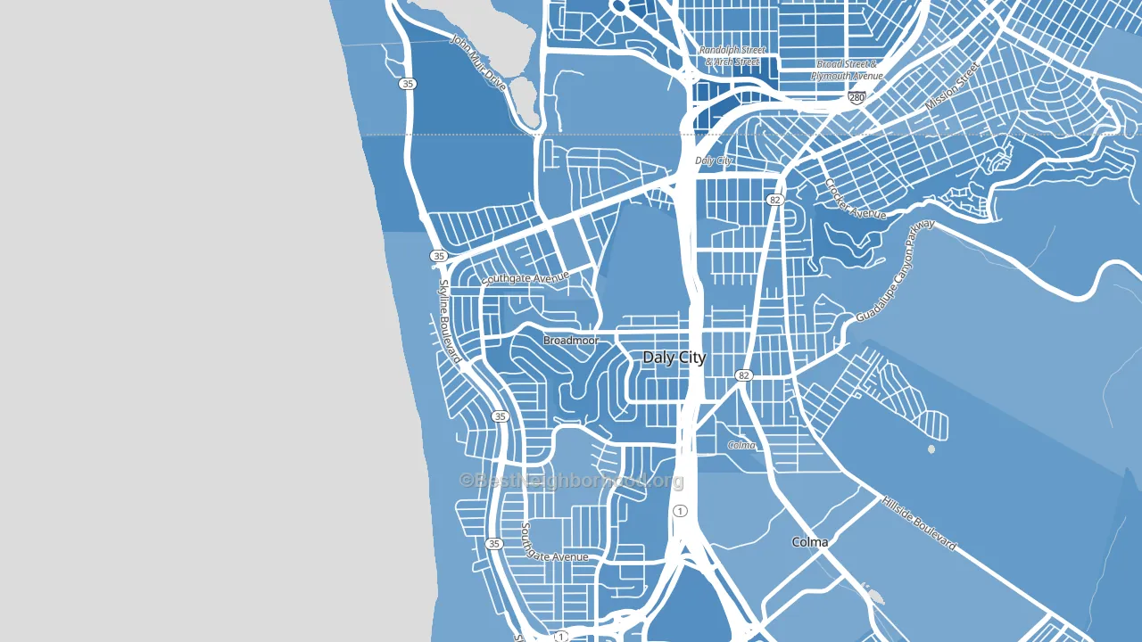 Broadmoor, Daly City, CA block-group political-lean map